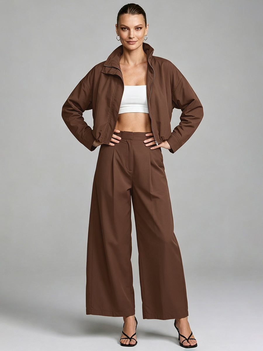 Cropped jack dames met rits, opstaande kraag en wijde mouwen