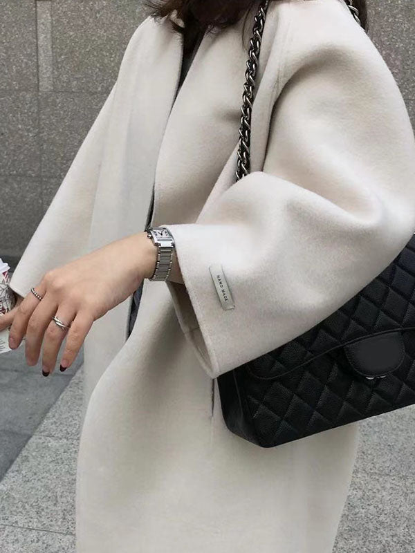 Lange jas dames zonder kraag met verlaagde mouwen - beige