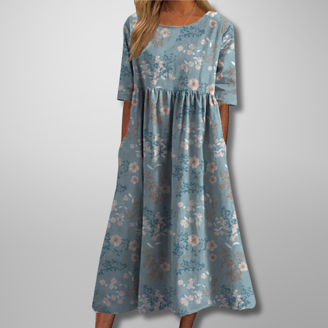 Relaxte midi jurk dames met bloemenprint - vrouwelijke comfortabele zomerjurk