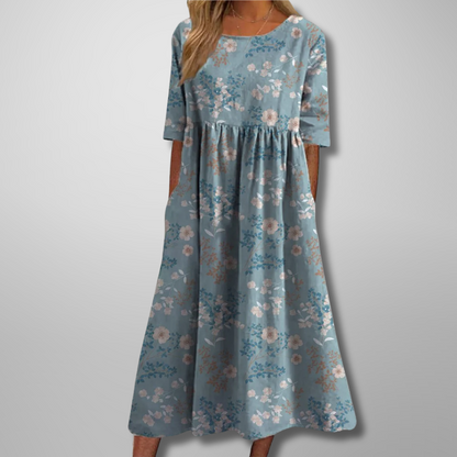 Relaxte midi jurk dames met bloemenprint - vrouwelijke comfortabele zomerjurk