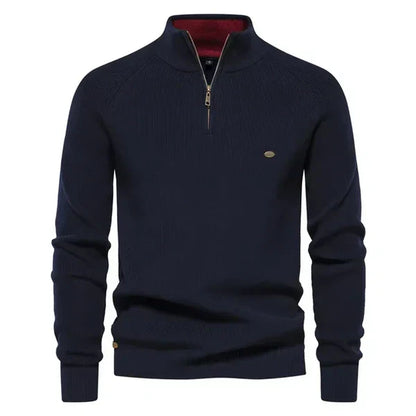Gebreide herentrui met korte rits in Marineblauw