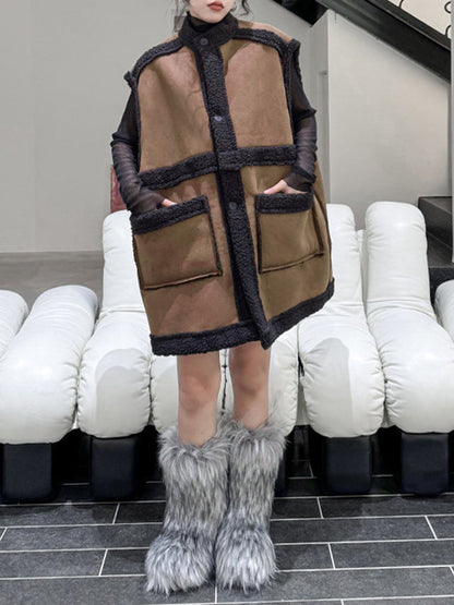 Mouwloos damesgilet in suède look met donkere teddybies
