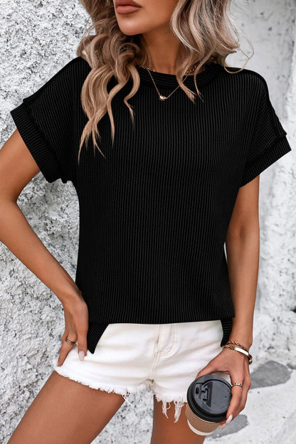 Ribshirt dames met korte mouw - detailfoto