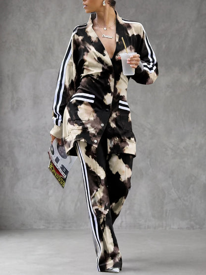 Tie-dye vest dames in zwart en crème met gestreepte mouwen