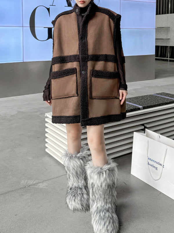 Mouwloos damesgilet in suède look met donkere teddybies