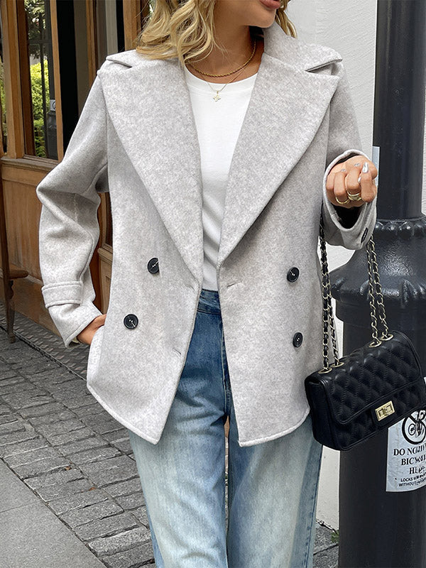 Lichtgrijs cropped damesjack in wollook met brede revers - lichtgrijs