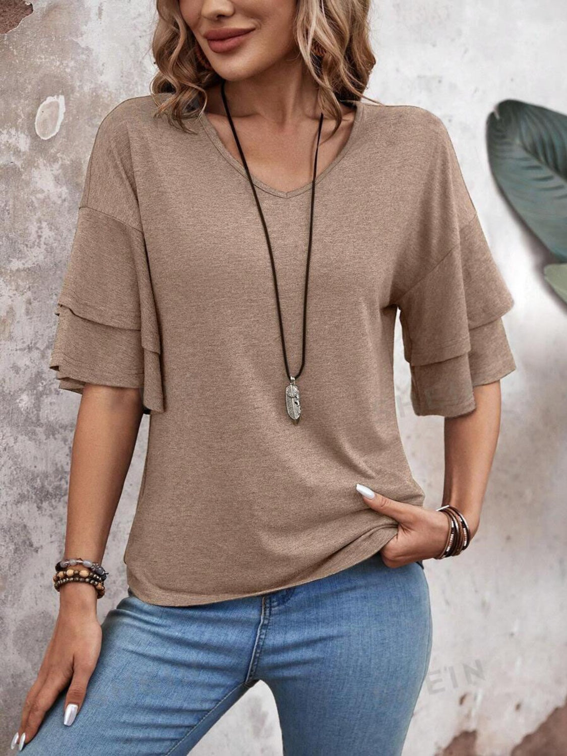 Blouse dames met laagjesmouw - detailfoto