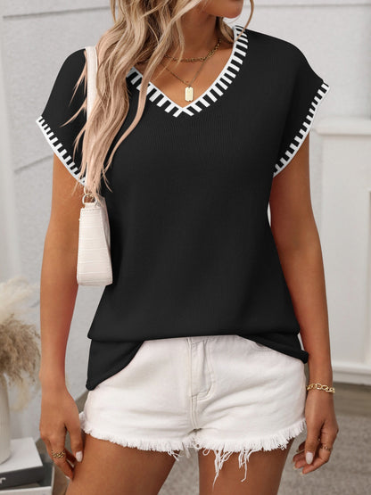 Gebreide top dames met contrastbies - detailfoto