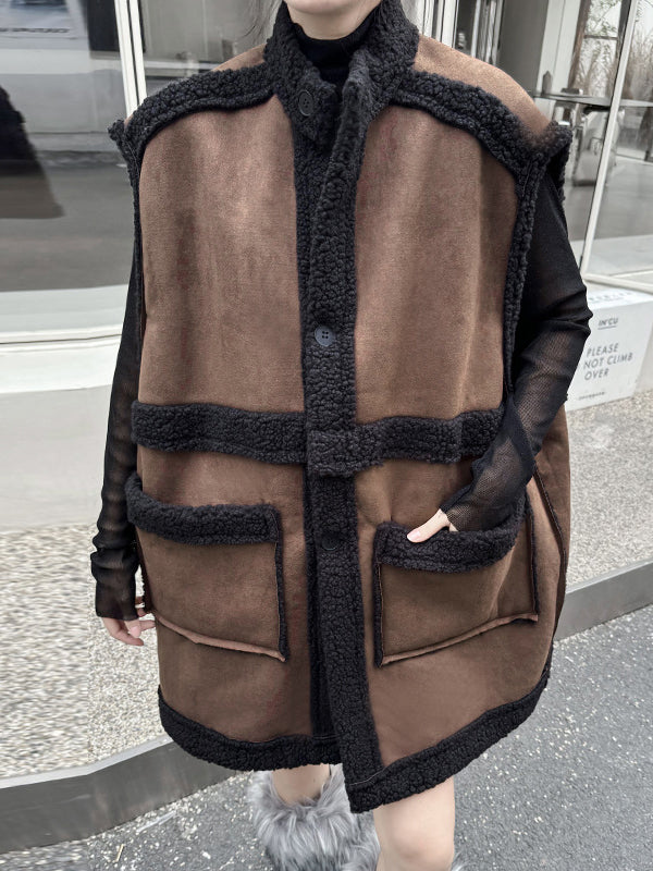 Mouwloos damesgilet in suède look met donkere teddybies