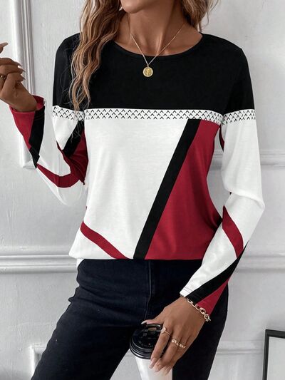 Shirt dames met kleurvlakken in Steenrood