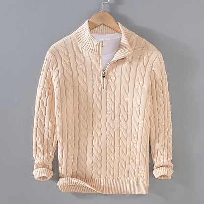 Kabeltrui heren met halve rits in Beige