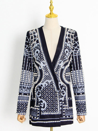 Kralenblazer dames met diepe V-hals en open voorkant