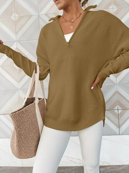 Halfzip trui dames in ribbreisel - detailfoto