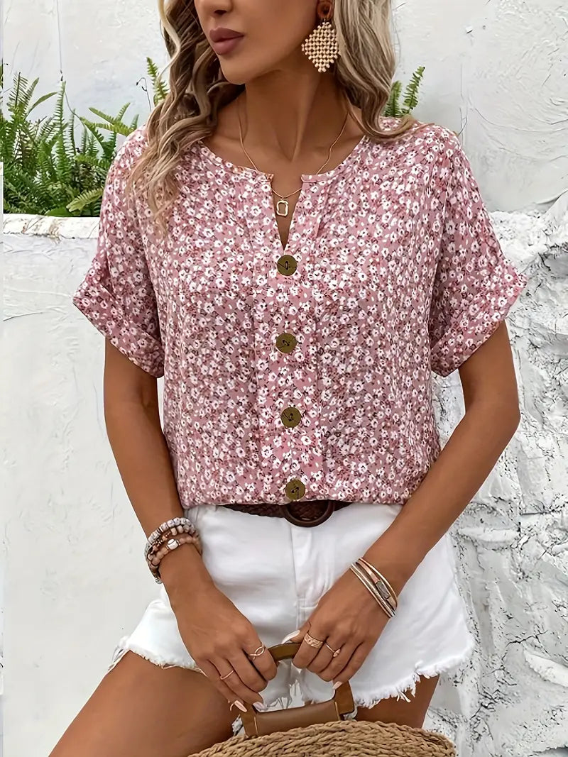 Chique damesblouse met bloemenprint - vrouwelijke verfijnde blouse