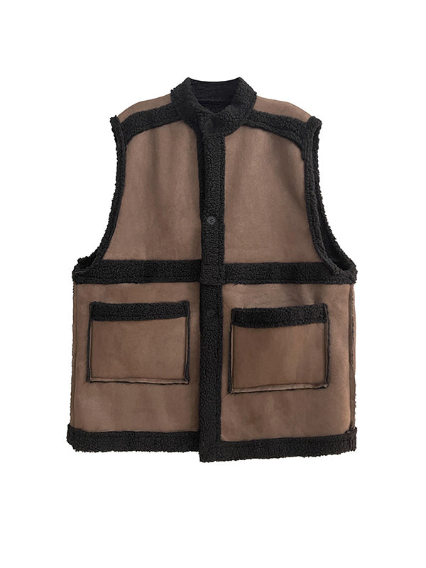 Mouwloos damesgilet in suède look met donkere teddybies