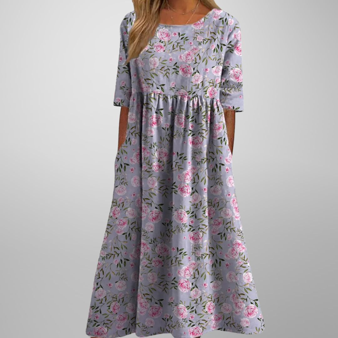 Relaxte midi jurk dames met bloemenprint - vrouwelijke comfortabele zomerjurk