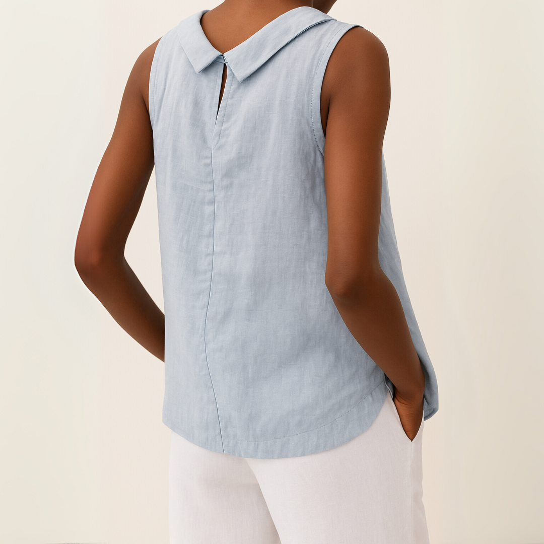 Mouwloze damesblouse met rolkraag - stijlvolle top dames veelzijdig