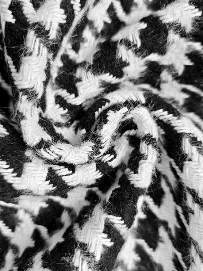 Cropped zwart-wit pied de poule damesjack met opstaande kraag