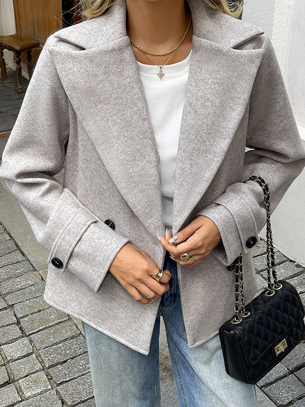 Lichtgrijs cropped damesjack in wollook met brede revers