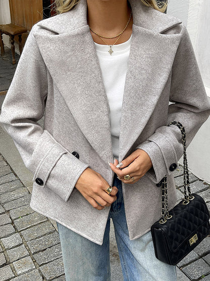 Lichtgrijs cropped damesjack in wollook met brede revers