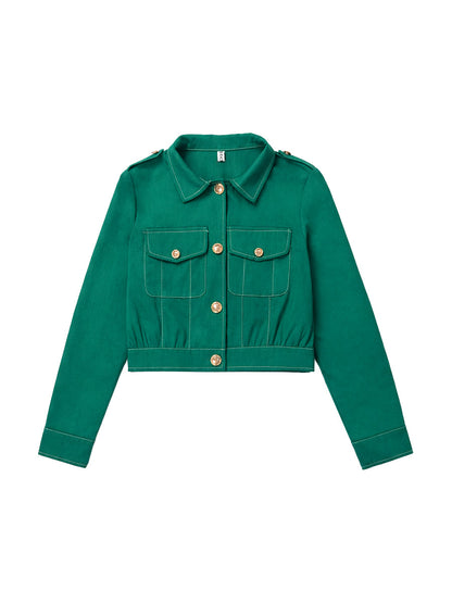 Cropped utility jack dames met revers en kleppenzakken