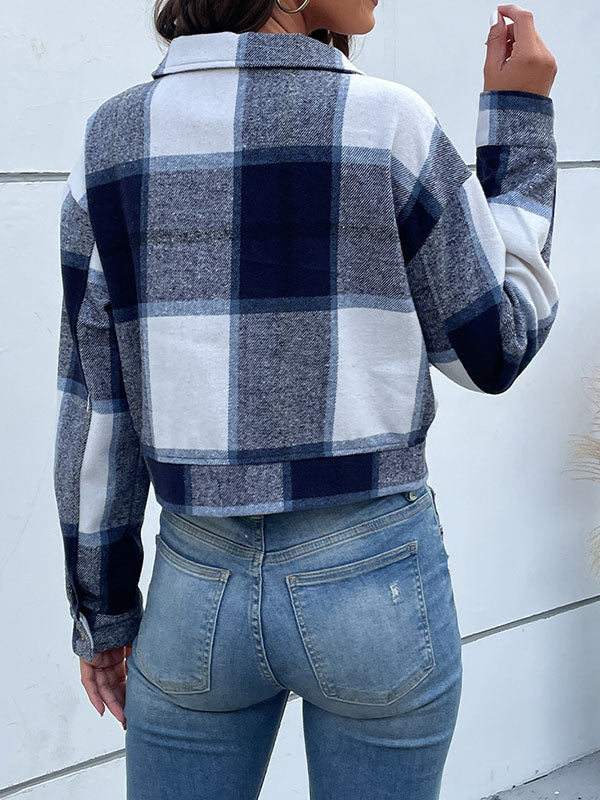 Geruit cropped jack dames met puntkraag en twee kleppenzakken