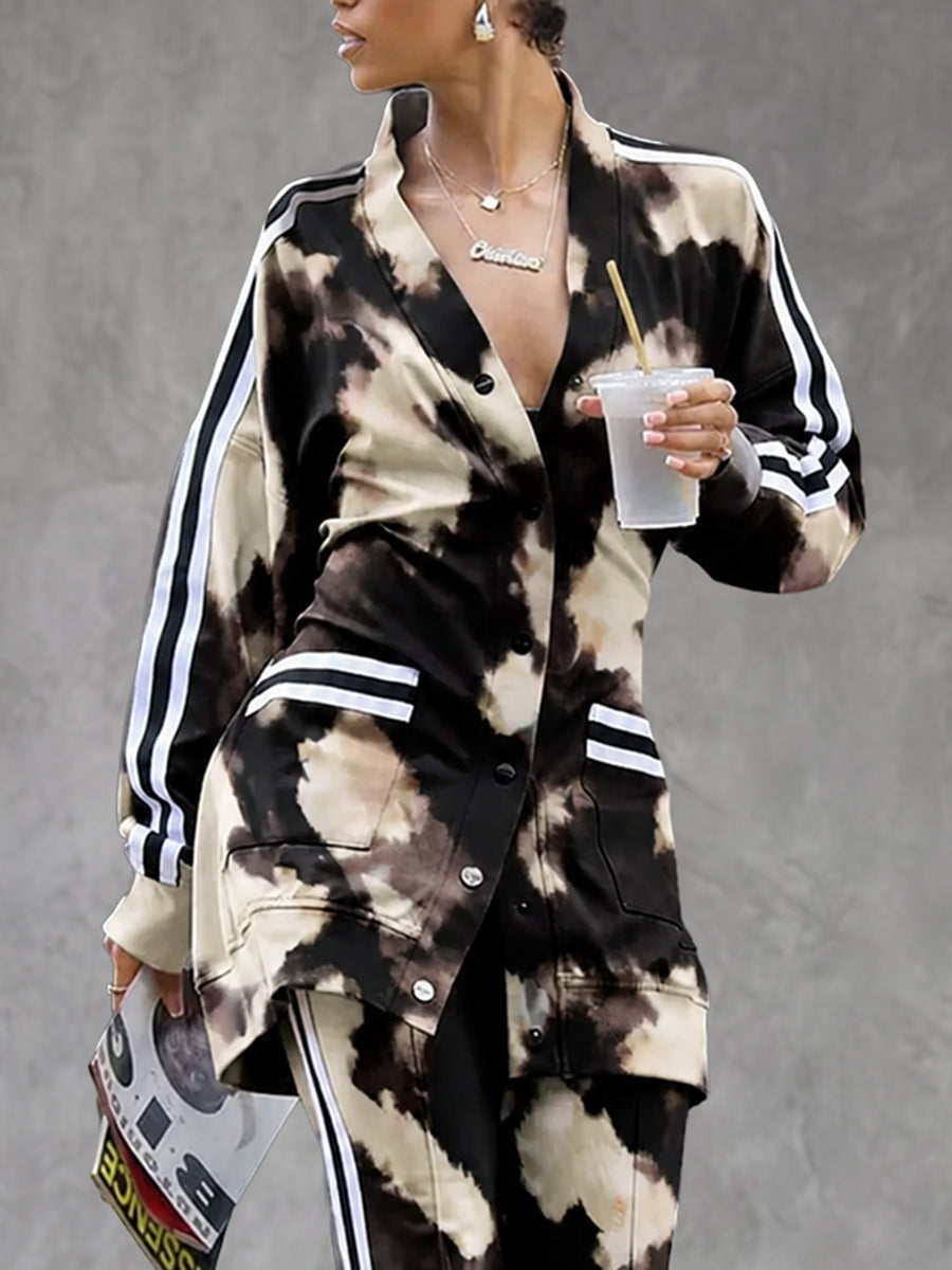 Tie-dye vest dames in zwart en crème met gestreepte mouwen - zwart / crème