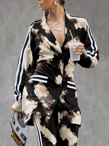 Tie-dye vest dames in zwart en crème met gestreepte mouwen - zwart / crème
