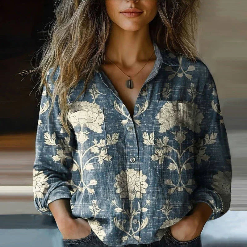 Boho vintage blouse dames - sierlijke vrouwelijke blouse met bohemian print