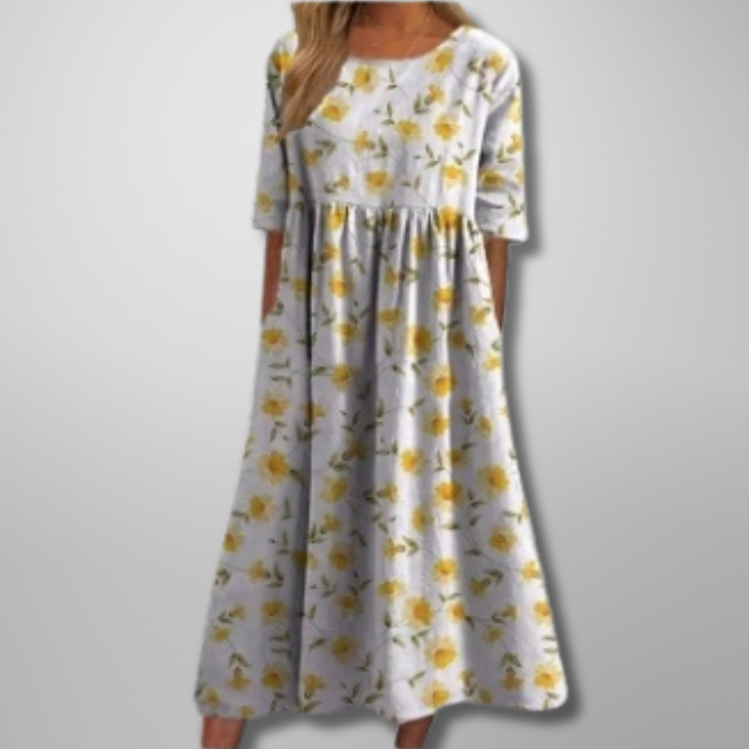 Relaxte midi jurk dames met bloemenprint - vrouwelijke comfortabele zomerjurk