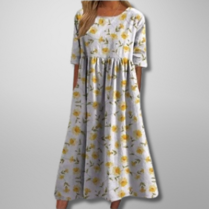 Relaxte midi jurk dames met bloemenprint - vrouwelijke comfortabele zomerjurk
