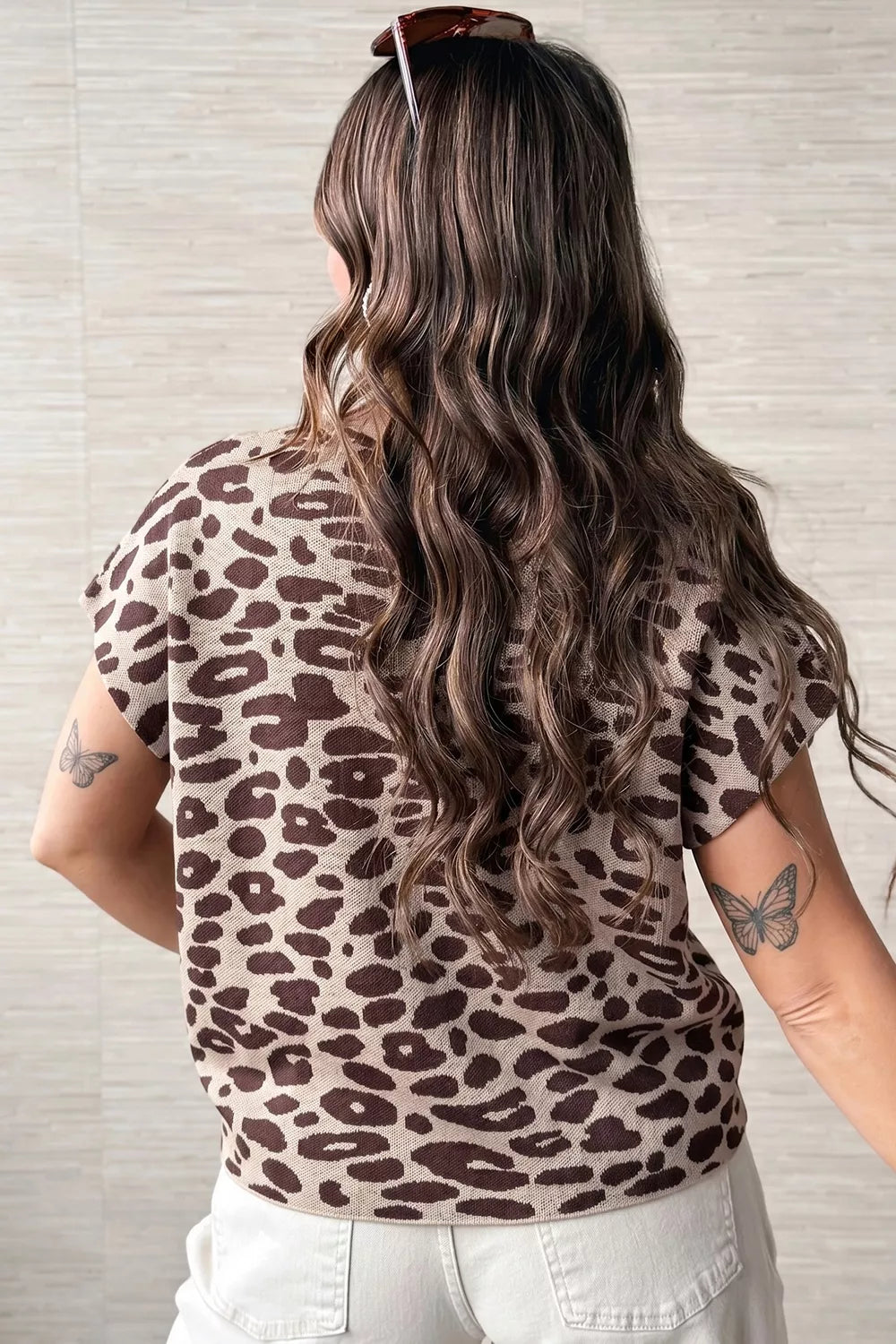 Katoenen top dames met luipaardprint - detailfoto