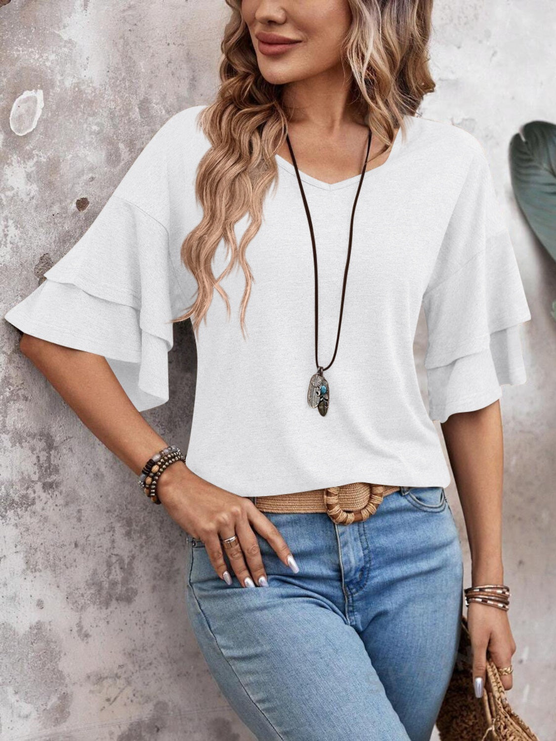 Blouse dames met laagjesmouw - detailfoto