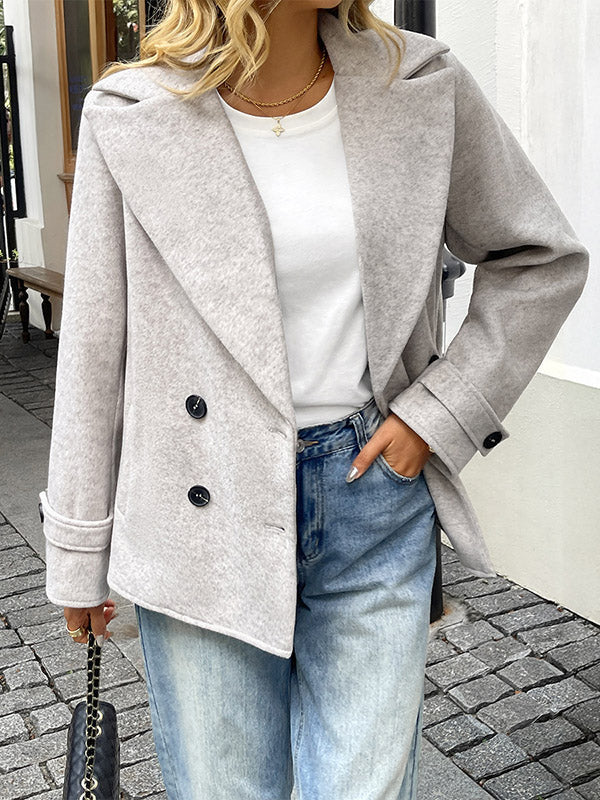 Lichtgrijs cropped damesjack in wollook met brede revers