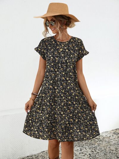 Jurk dames met bloemenprint en stroken - detailfoto
