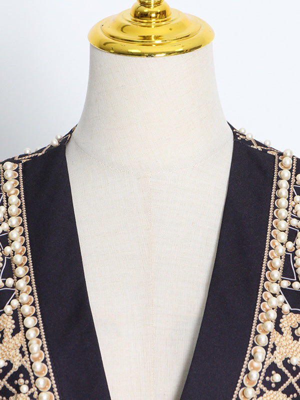 Kralenblazer dames met diepe V-hals en open voorkant