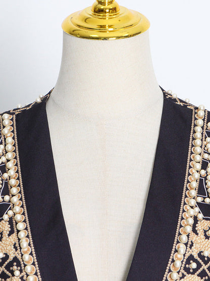Kralenblazer dames met diepe V-hals en open voorkant