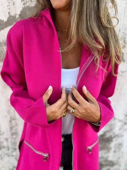Zacht jack dames met capuchon en rits over de volle lengte - fuchsia