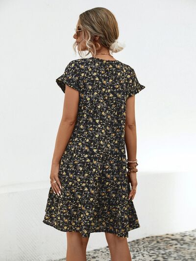 Jurk dames met bloemenprint en stroken - detailfoto