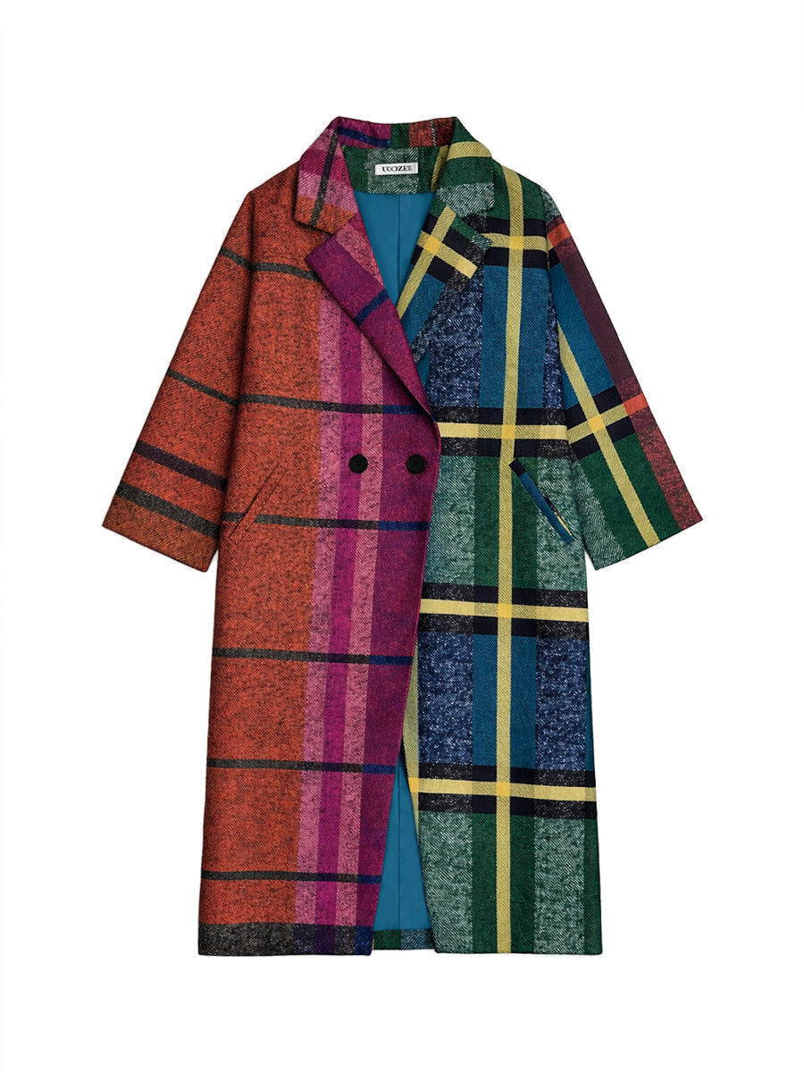Geruite lange jas dames in heldere multicolor ruit