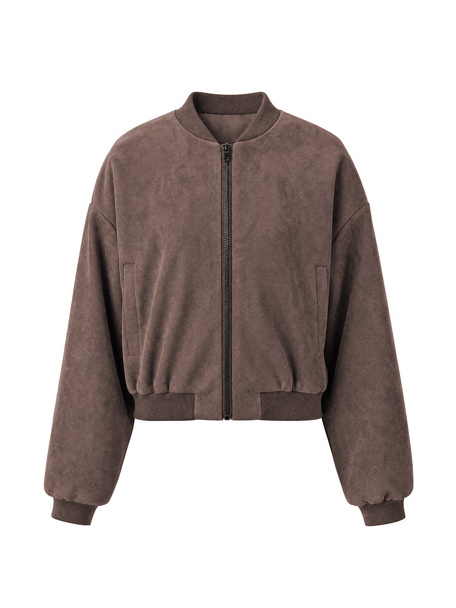 Cropped bomberjack dames in zachte koffiebruine suèdelook