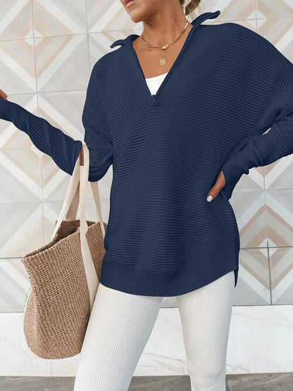 Halfzip trui dames in ribbreisel - detailfoto