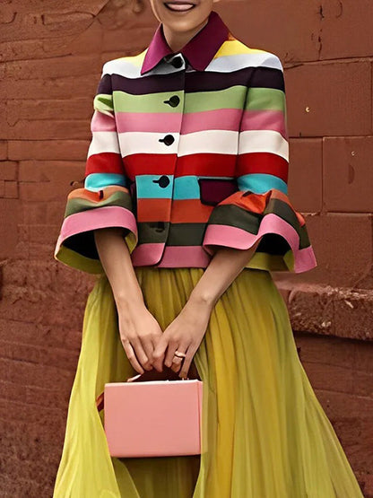 Gestreept jack dames met wijde mouwen en revers - gestreept multicolor