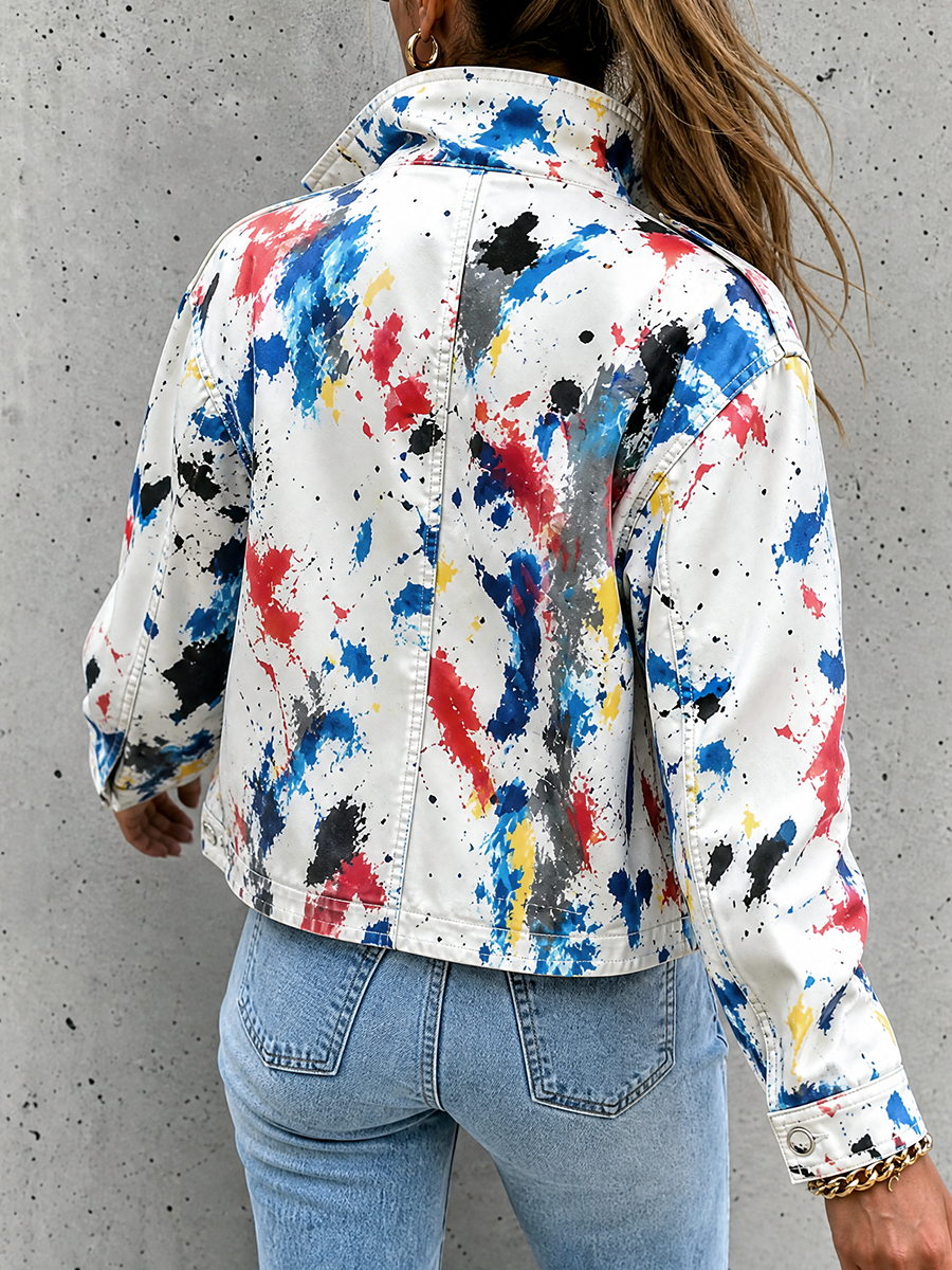 Utility jack dames cropped met kleppenzakken en trekkoord