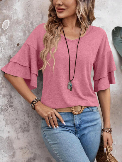 Blouse dames met laagjesmouw - detailfoto
