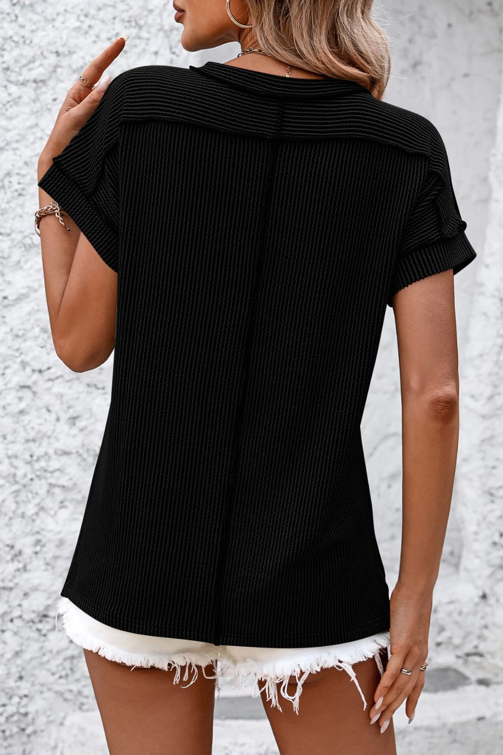 Ribshirt dames met korte mouw - detailfoto