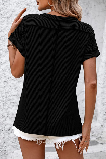 Ribshirt dames met korte mouw - detailfoto
