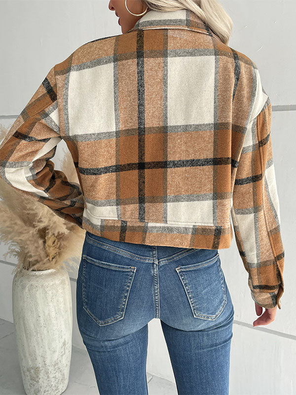 Geruit cropped jack dames met puntkraag en twee kleppenzakken