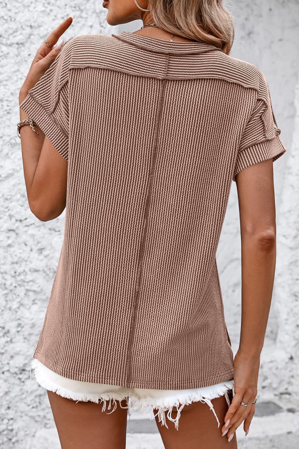 Ribshirt dames met korte mouw - detailfoto
