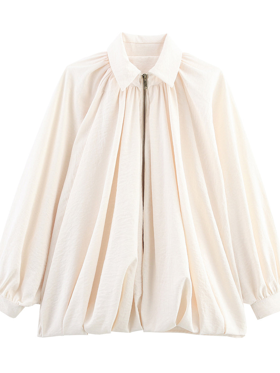 Cape jack dames met plooien, rits en puntkraag - abrikoos